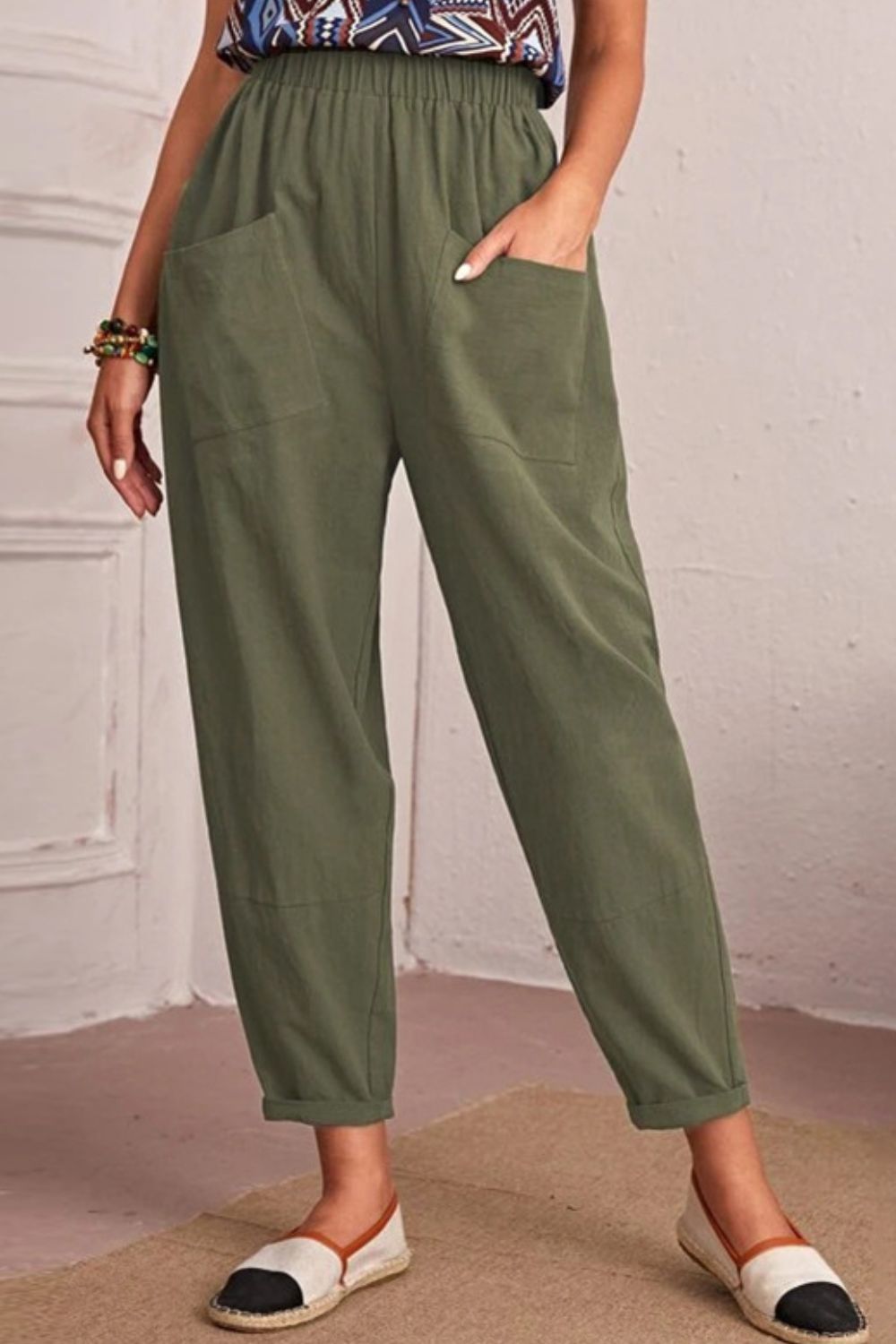 swvws Elastic Waist Pocket Tapered Pants