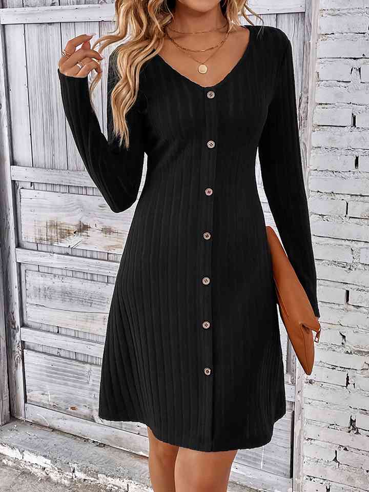 swvws V-Neck Long Sleeve Mini Dress