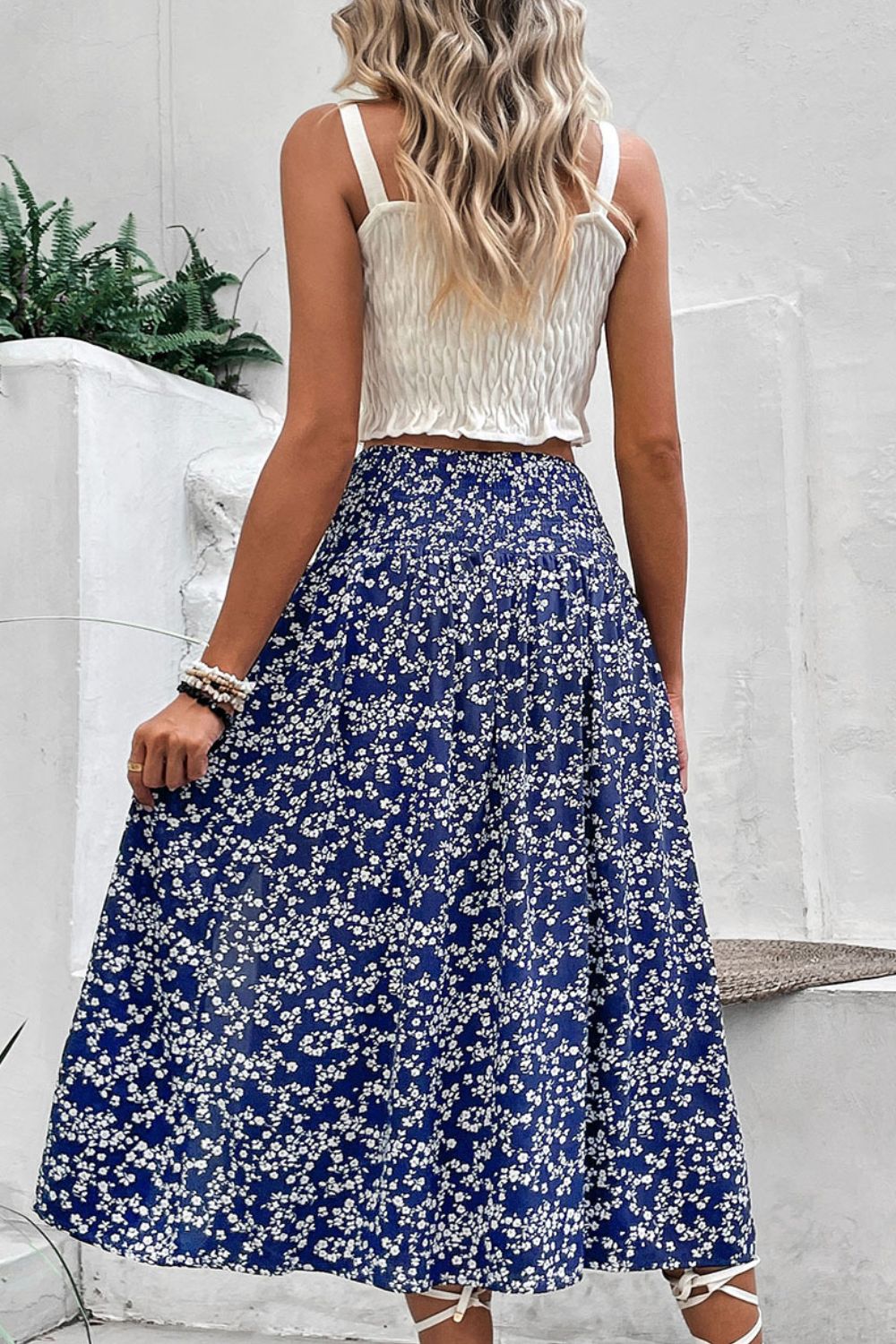 themeisles Ditsy Floral Slit High Waist Skirt