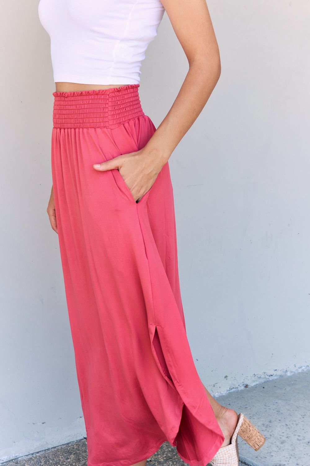 themeisles Doublju Comfort Princess Full Size High Waist Scoop Hem Maxi Skirt in Hot Pink