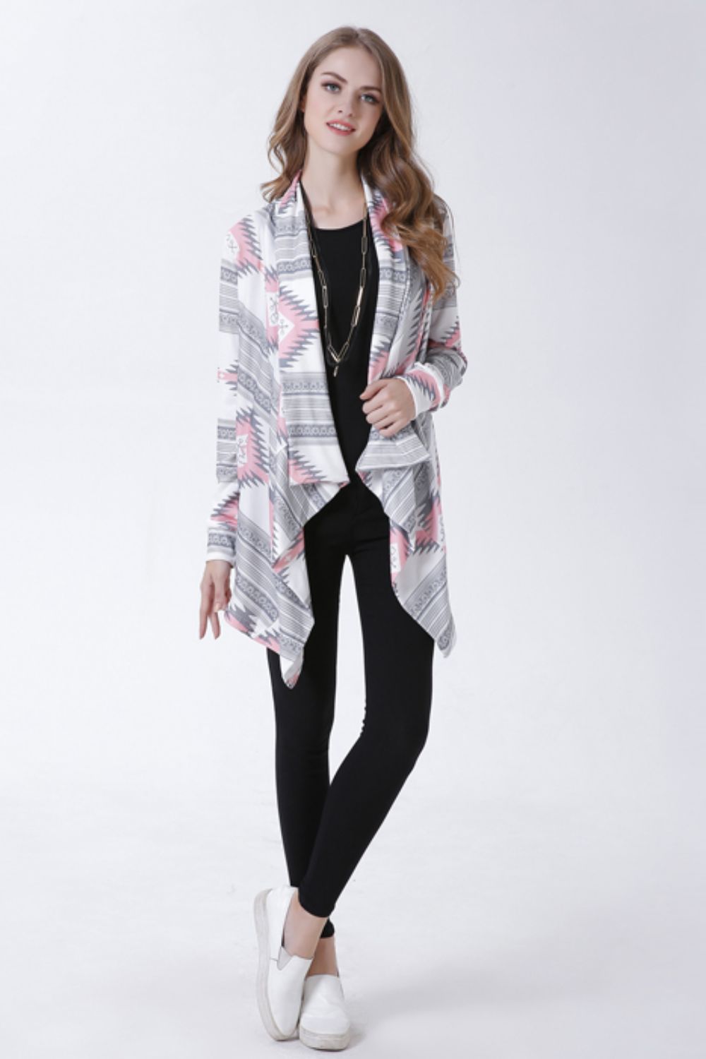 swvws Geometric Open Front Handkerchief Hem Cardigan