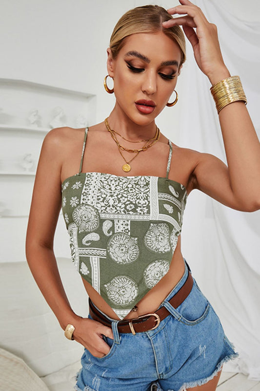 swvws Printed Tie Back Pointed Hem Cami