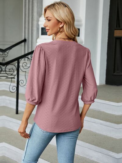 swvws Textured Notched Three-Quarter Sleeve Blouse