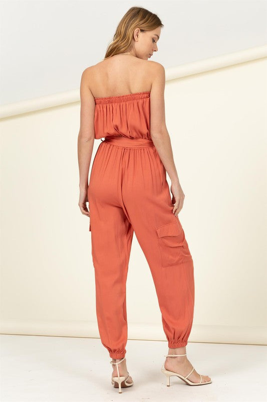 swvws Flap Pocket Side Belted Tube Jumpsuit