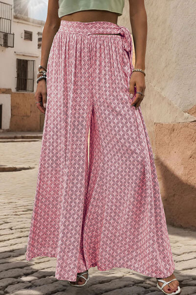 swvws Printed Tied Wide Leg Pants