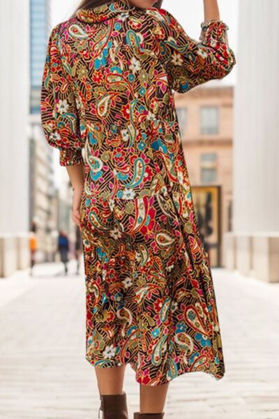 swvws Printed Surplice Lantern Sleeve Midi Dress