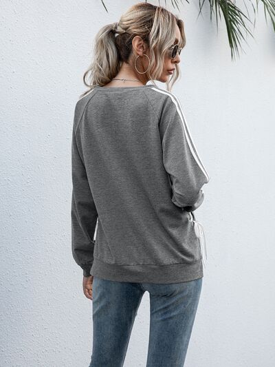 swvws Lace-Up Round Neck Long Sleeve Sweatshirt