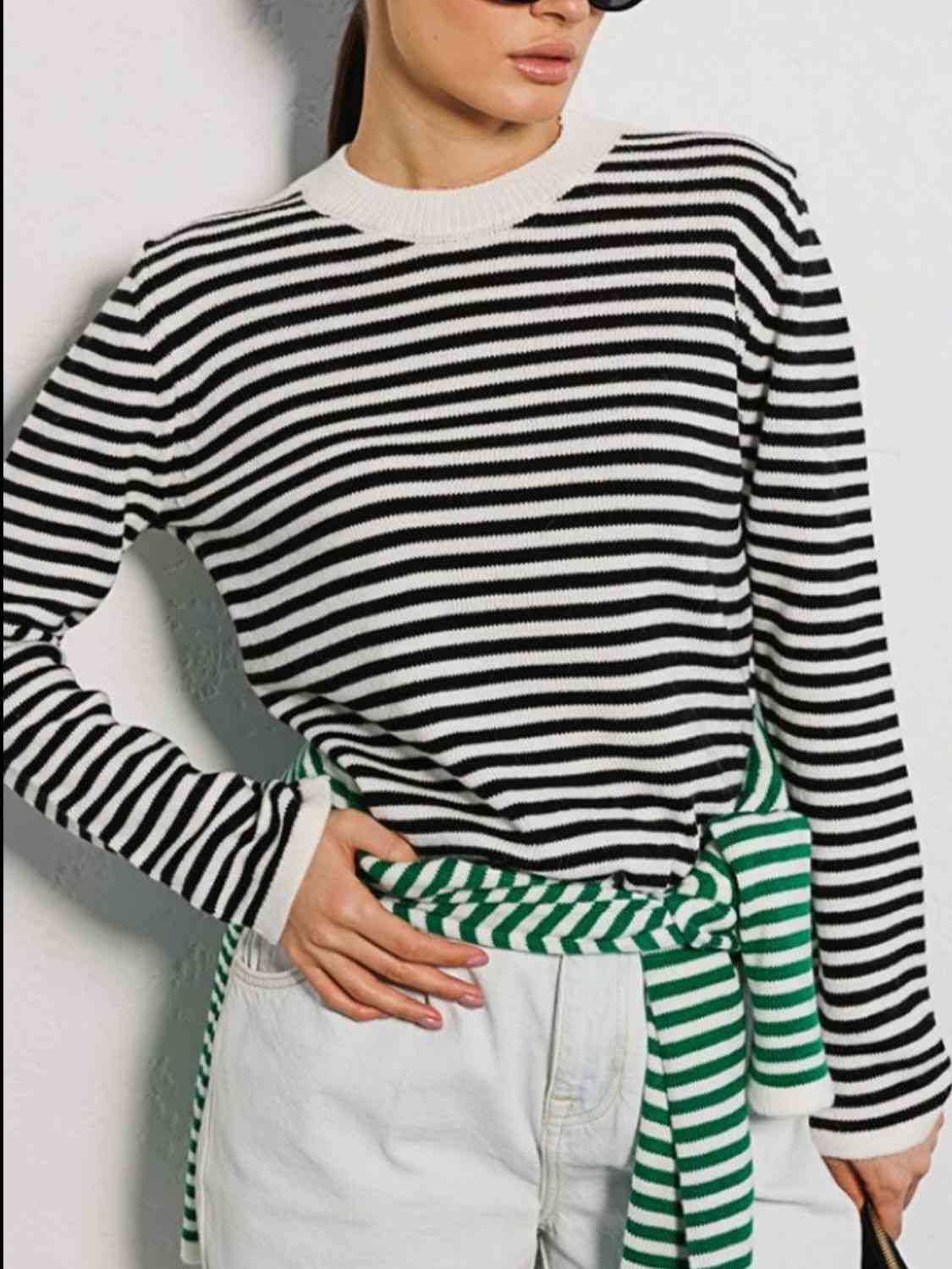 swvws Striped Round Neck Long Sleeve Sweater