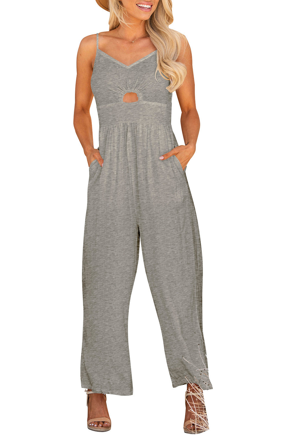 swvws Smocked Spaghetti Strap Wide Leg Jumpsuit