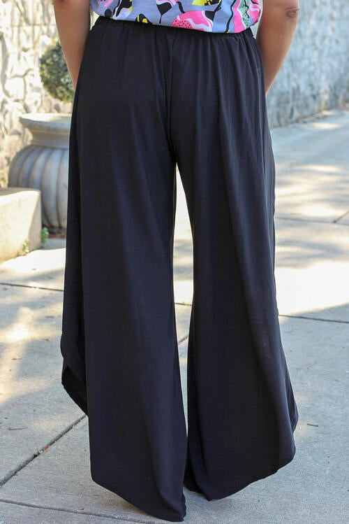 swvws Plus Size Tie Front Wide Leg Pants