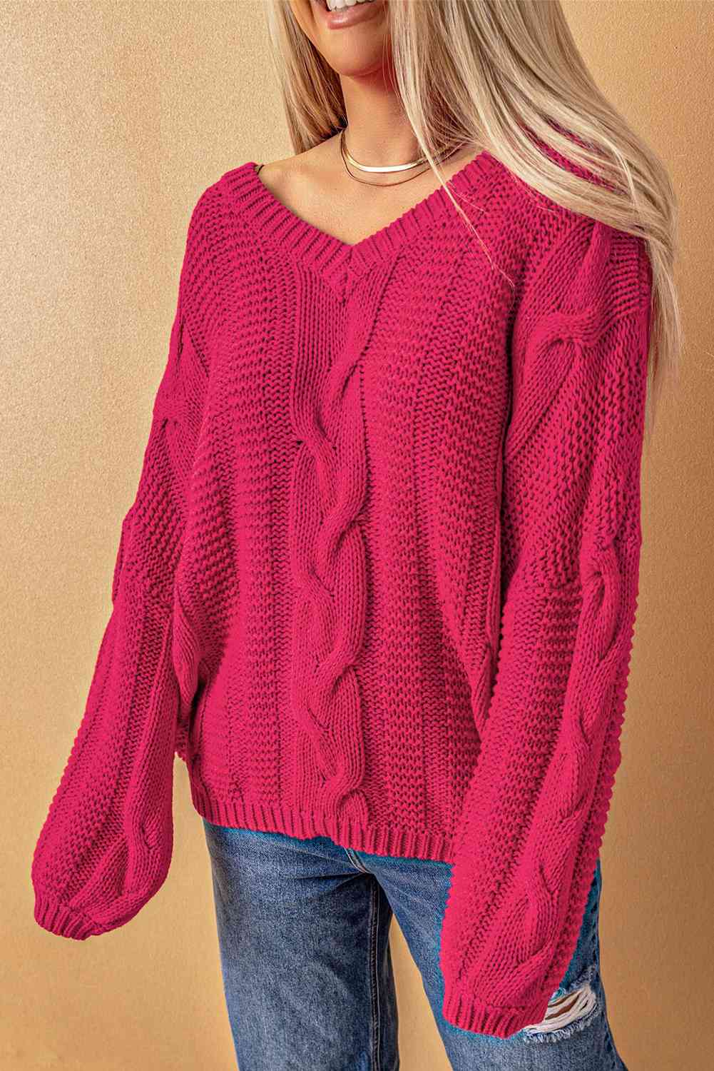 swvws Cable Knit V-Neck Sweater