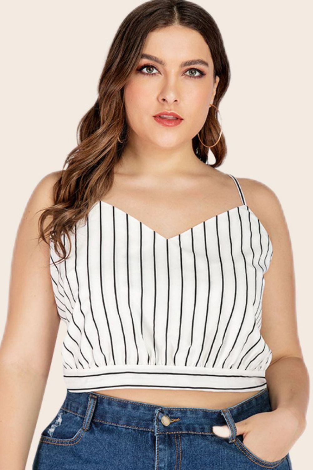 swvws Plus Size Striped Tie-Back Cropped Cami