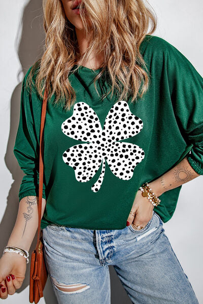 swvws Lucky Clover Round Neck Blouse