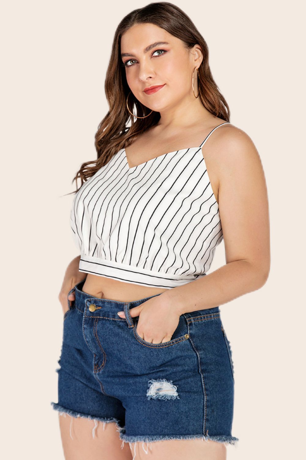 swvws Plus Size Striped Tie-Back Cropped Cami