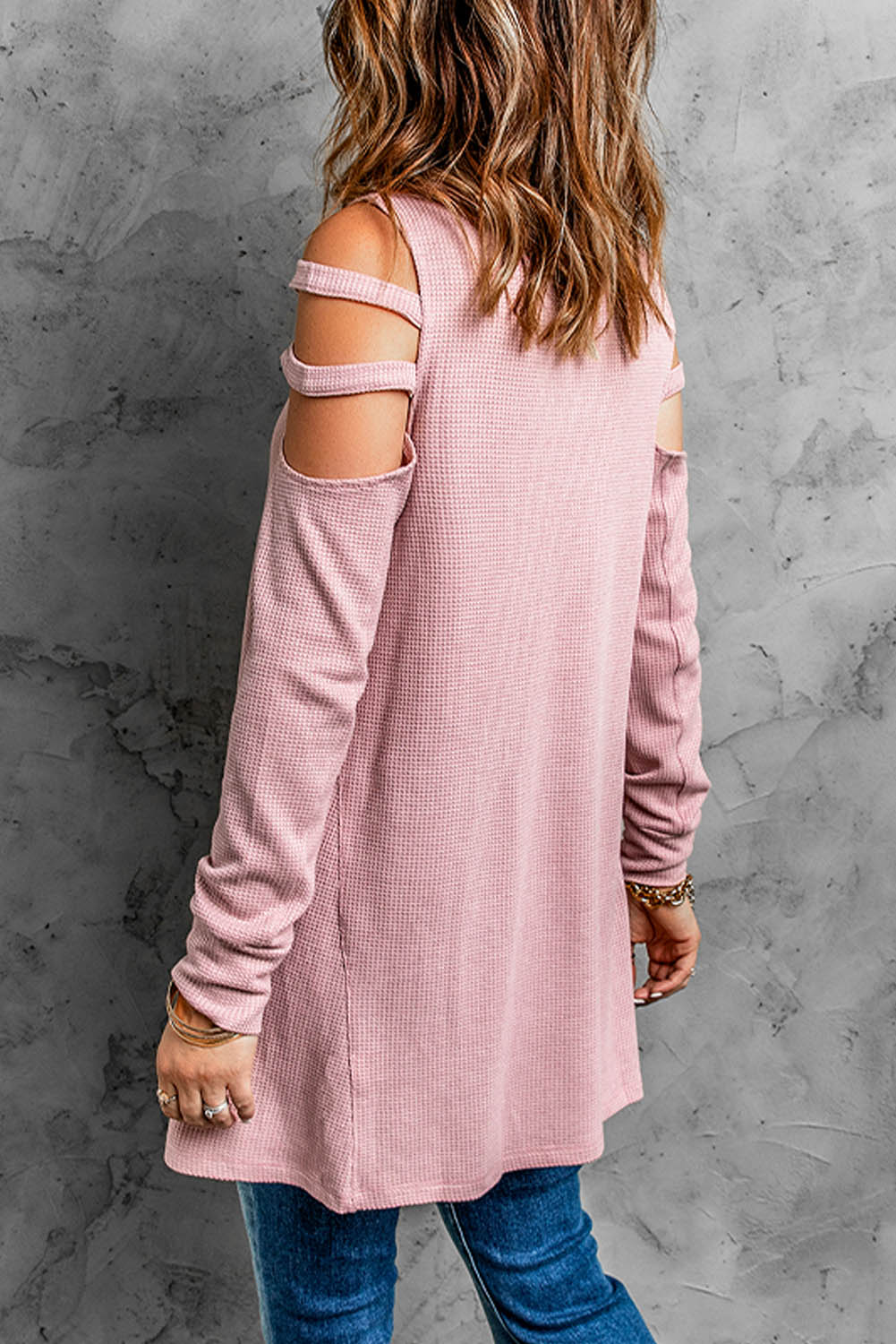 swvws Cutout Waffle Knit Tunic Top