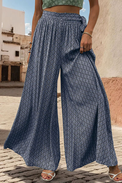 swvws Printed Tied Wide Leg Pants