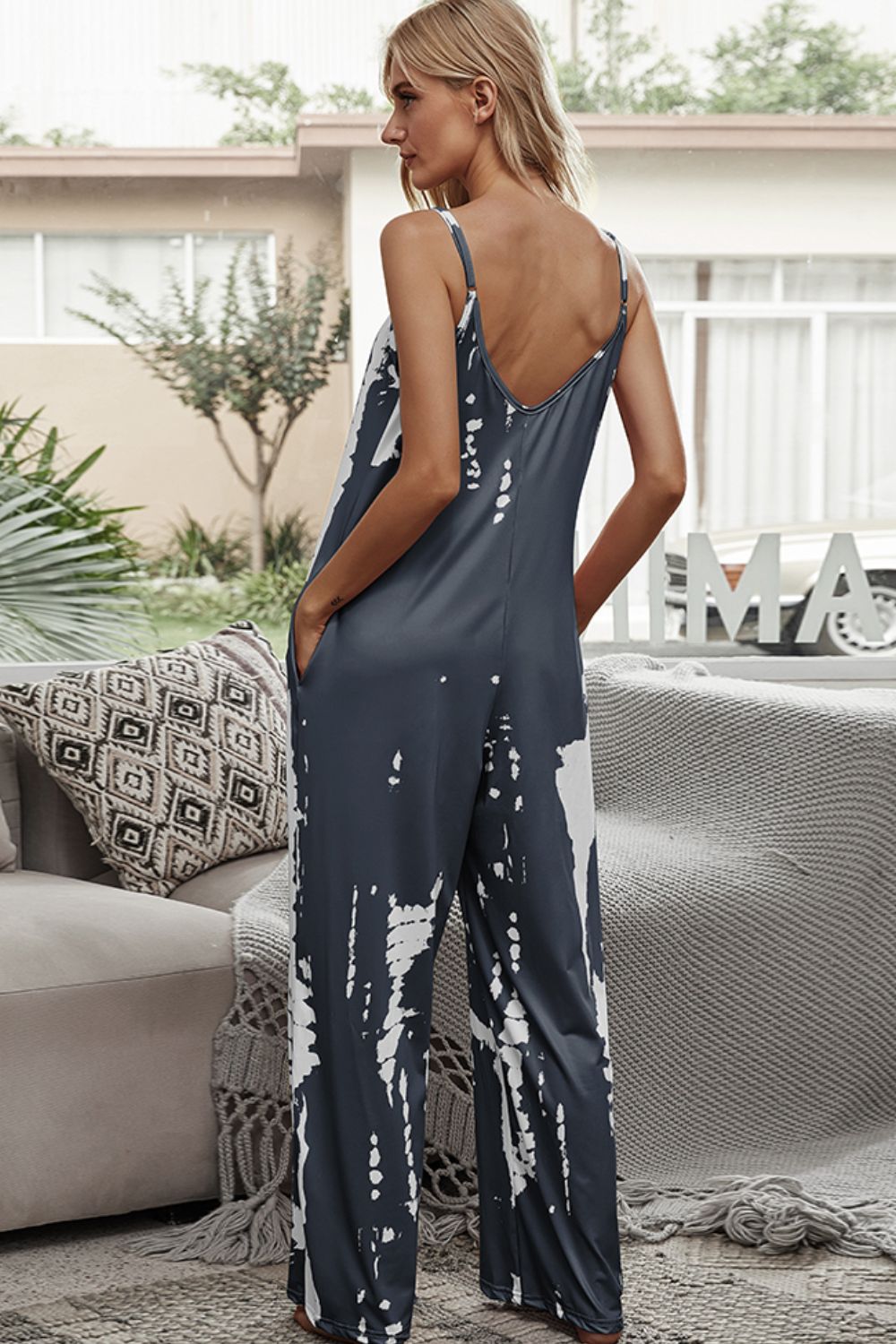 swvws Tie-Dye Spaghetti Strap Jumpsuit with Pockets