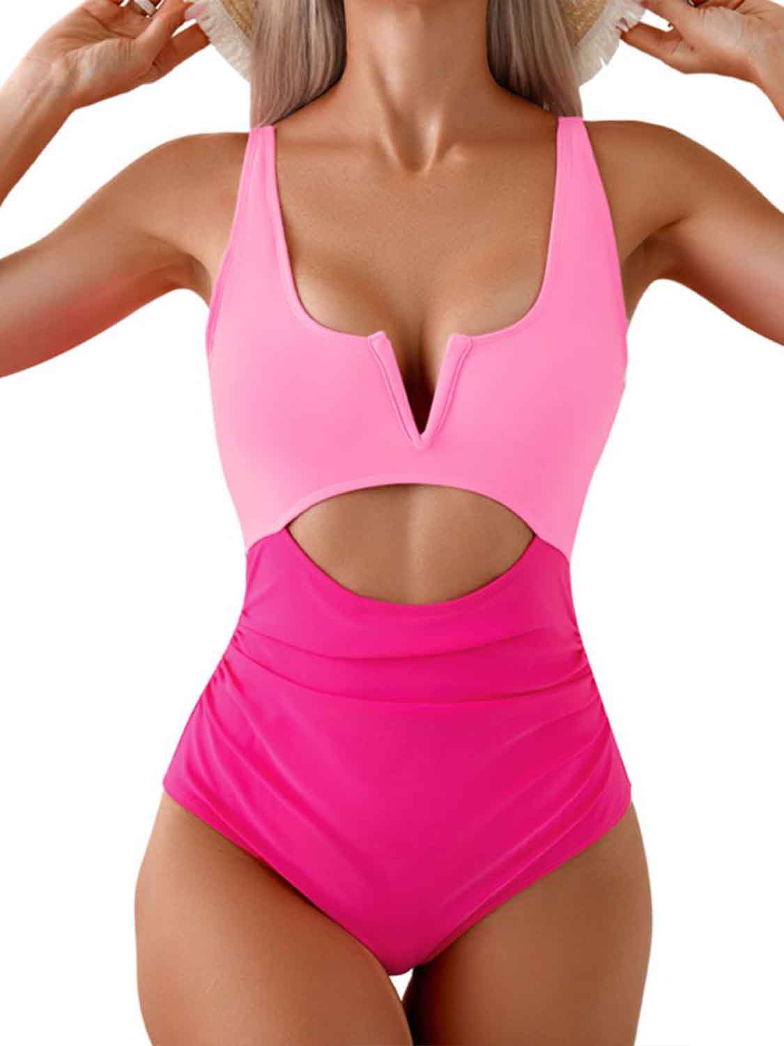 swvws Tied Cutout Contrast One-Piece Swimwear