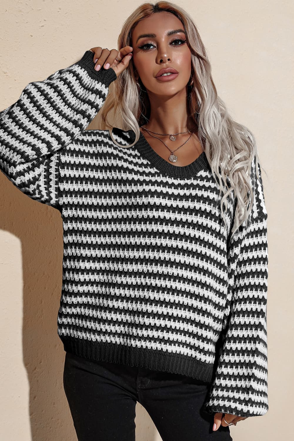 swvws Striped Dropped Shoulder Sweater