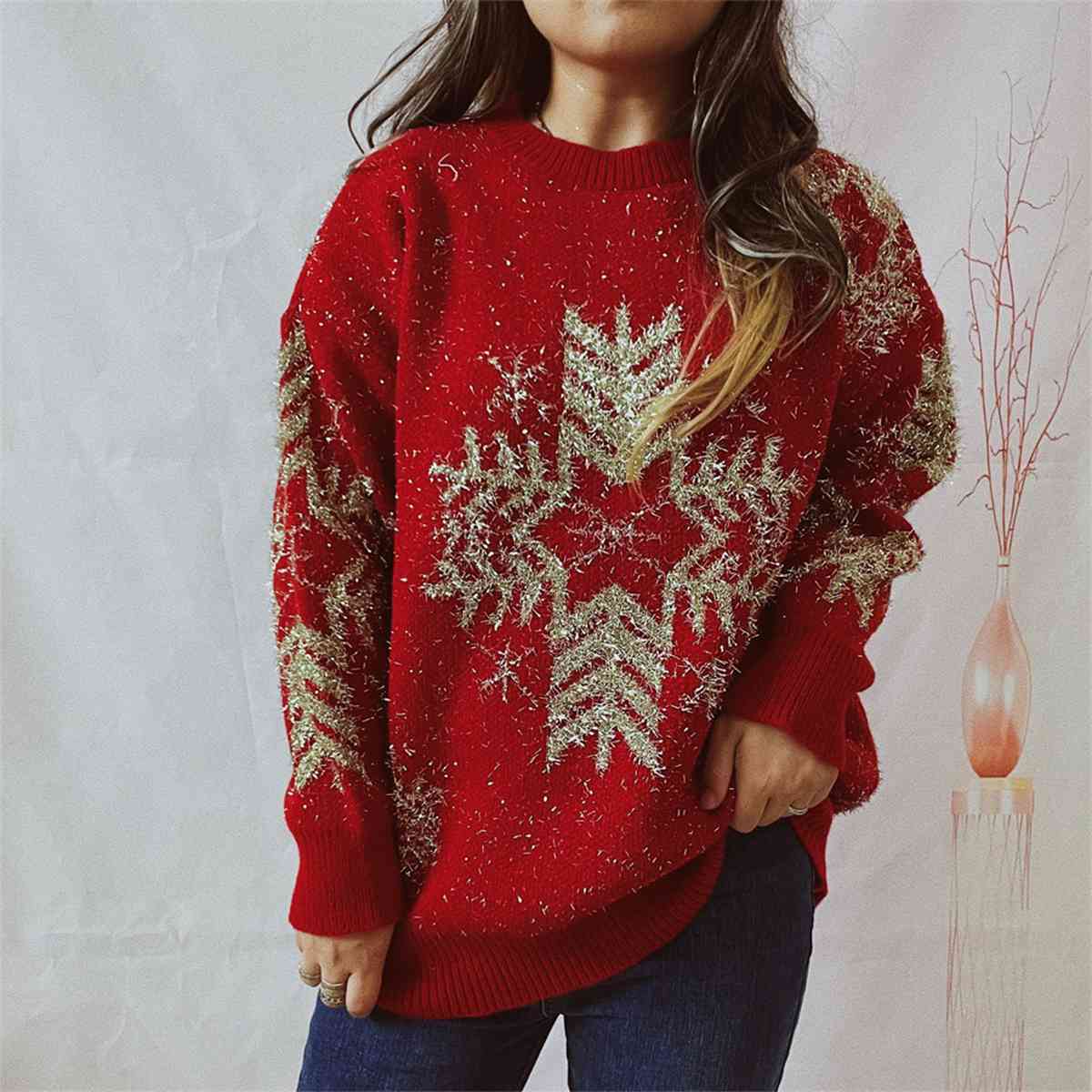 swvws Snowflake Pattern Long Sleeve Sweater