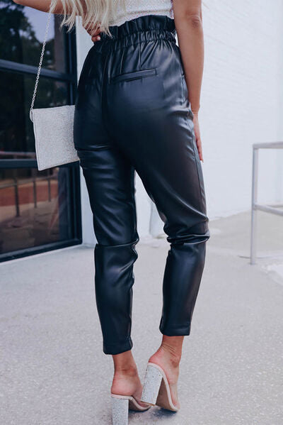 swvws High Waist PU Leather Cropped Pants