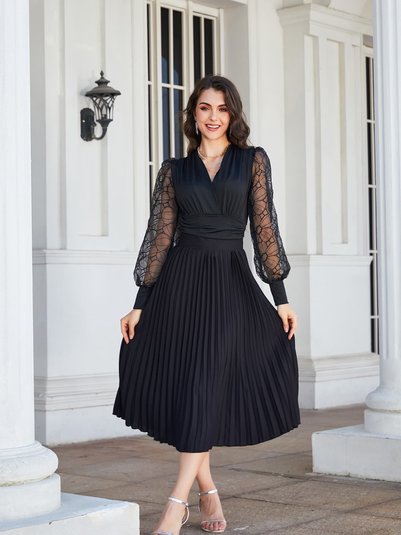 themeisles Pleated Midi Skirt