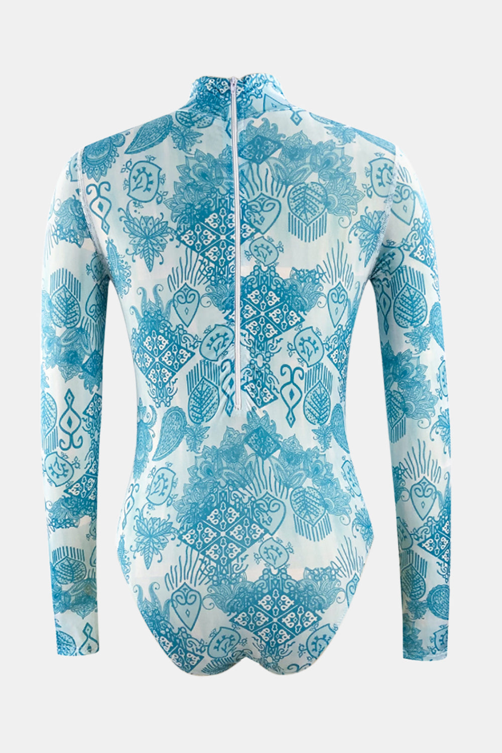 swvws Printed Mock Neck Long Sleeve One-Piece Swimwear