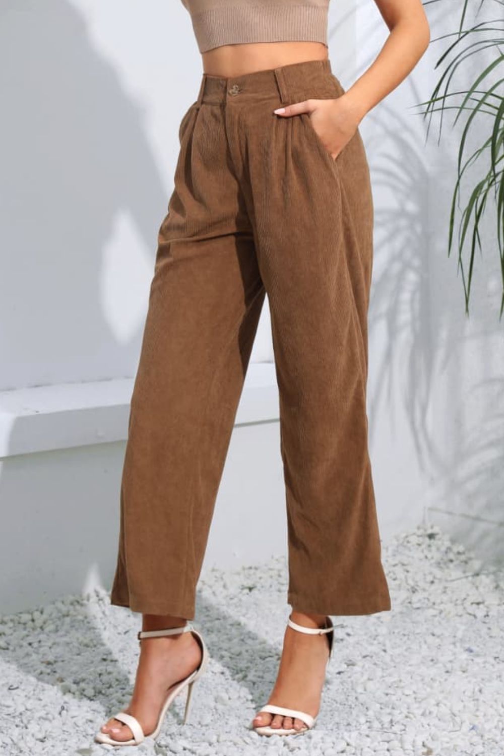 swvws Buttoned  Straight Hem Long Pants