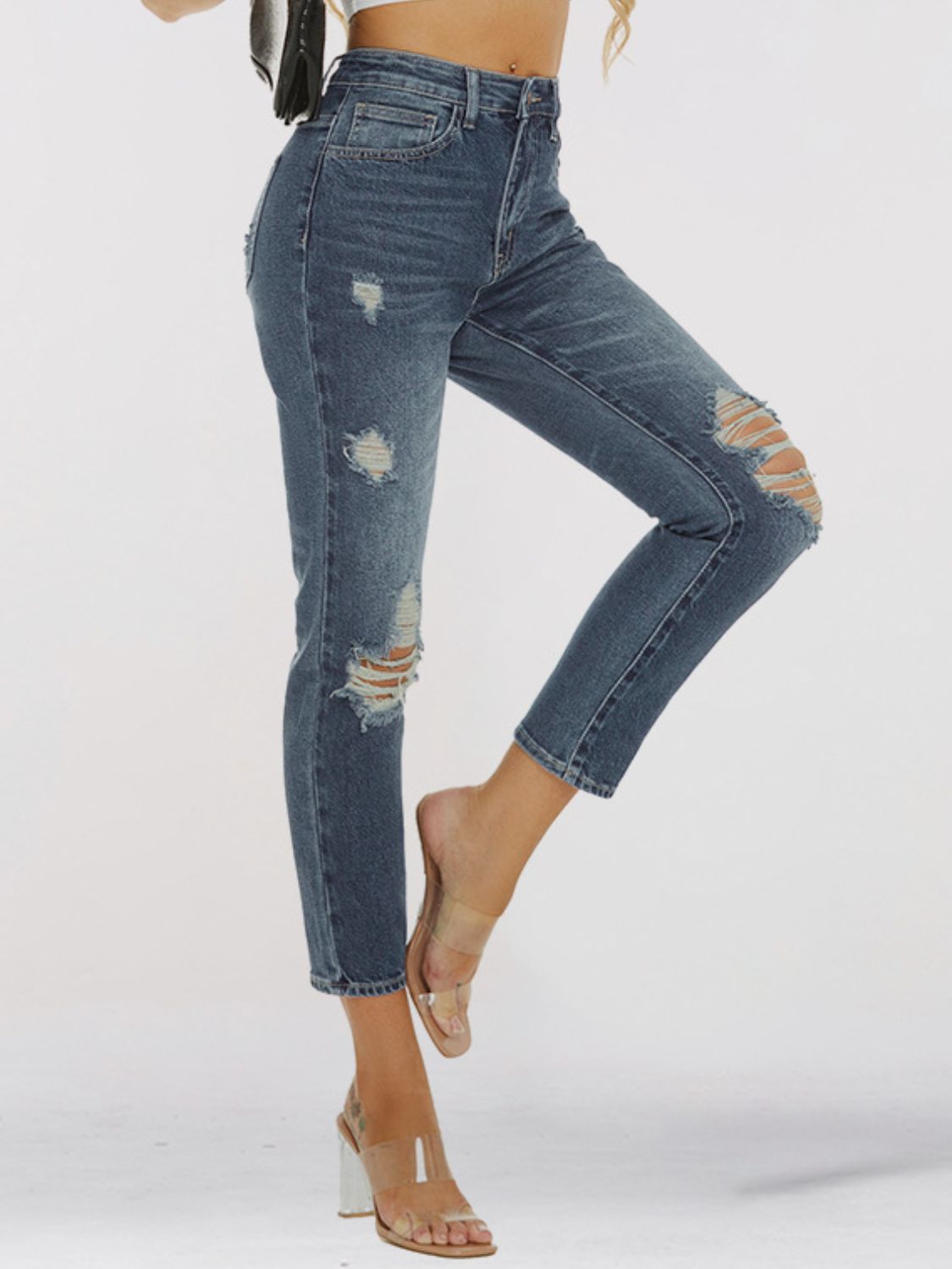 swvws Distressed Skinny Cropped Jeans