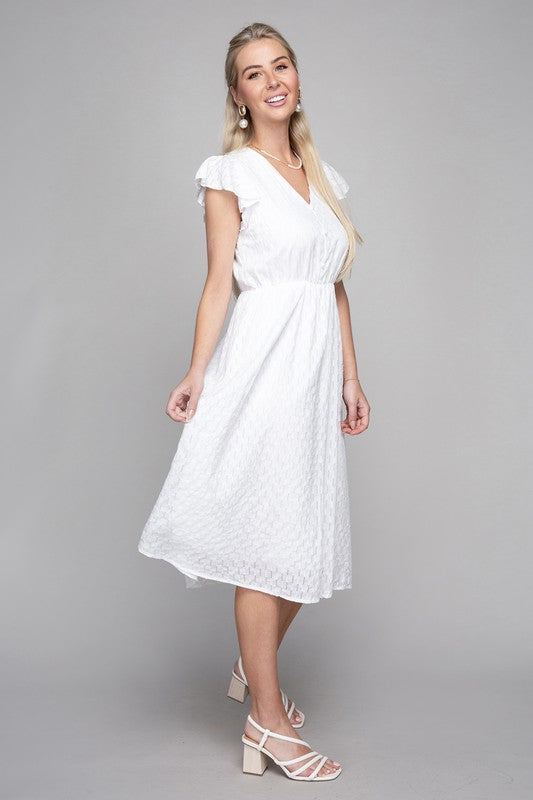 swvws V neck embroidered eyelet dress