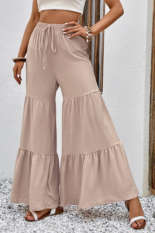 swvws Drawstring Waist Tiered Flare Culottes