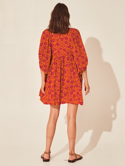 swvws Floral Tie Neck Balloon Sleeve Dress