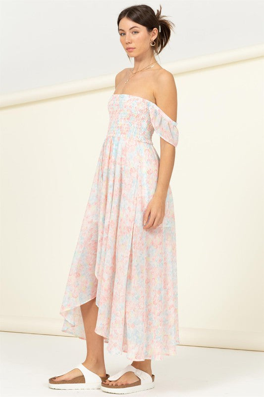 swvws Pastel Florals Smocked Midi Dress