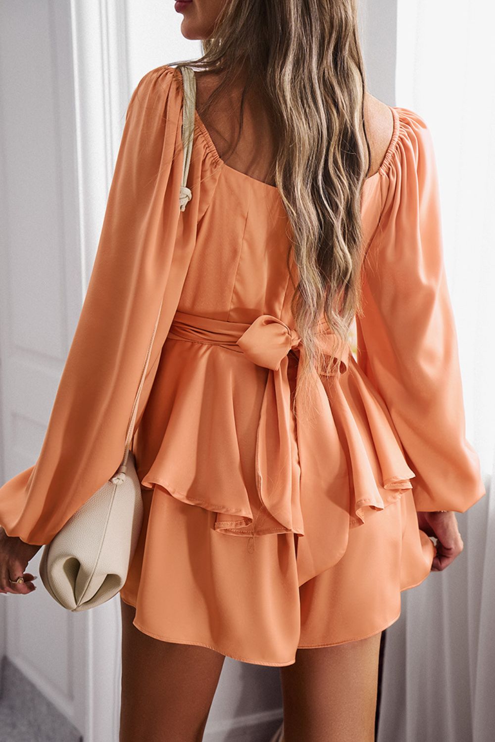 swvws Long Balloon Sleeve Layered Romper