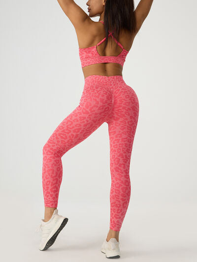 swvws Leopard Crisscross Top and Leggings Active Set