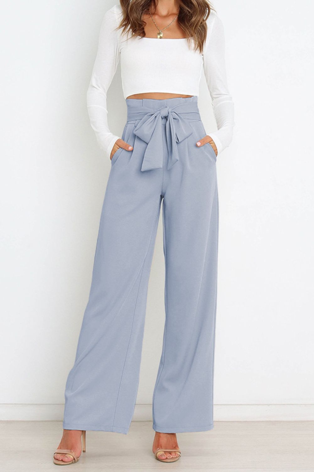 swvws Tie Front Paperbag Wide Leg Pants