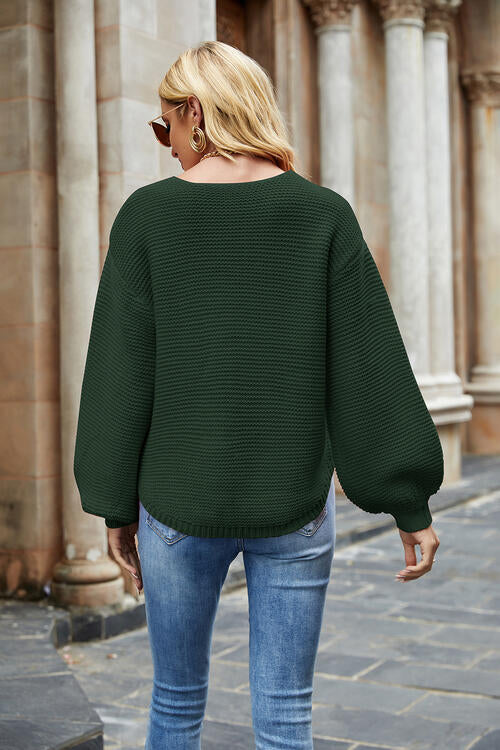 swvws Round Neck Lantern Sleeve Sweater