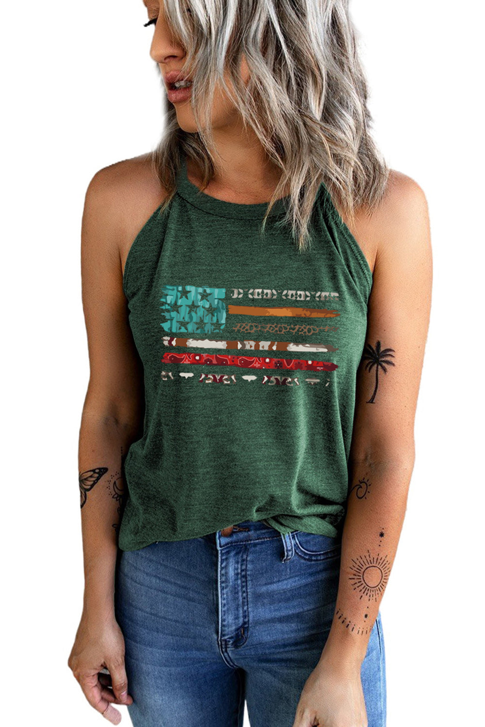 swvws US Flag Graphic Round Neck Tank