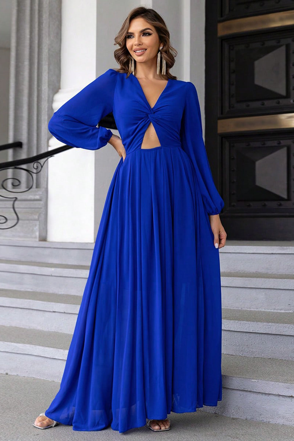 swvws Twist Front Cutout Long Sleeve Dress