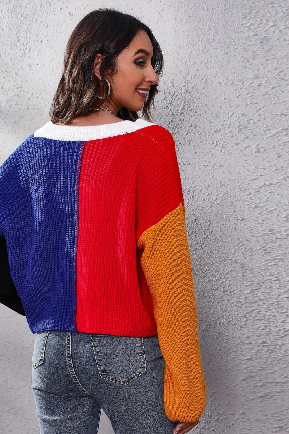 swvws Color Block Ribbed Long Sleeve Cardigan