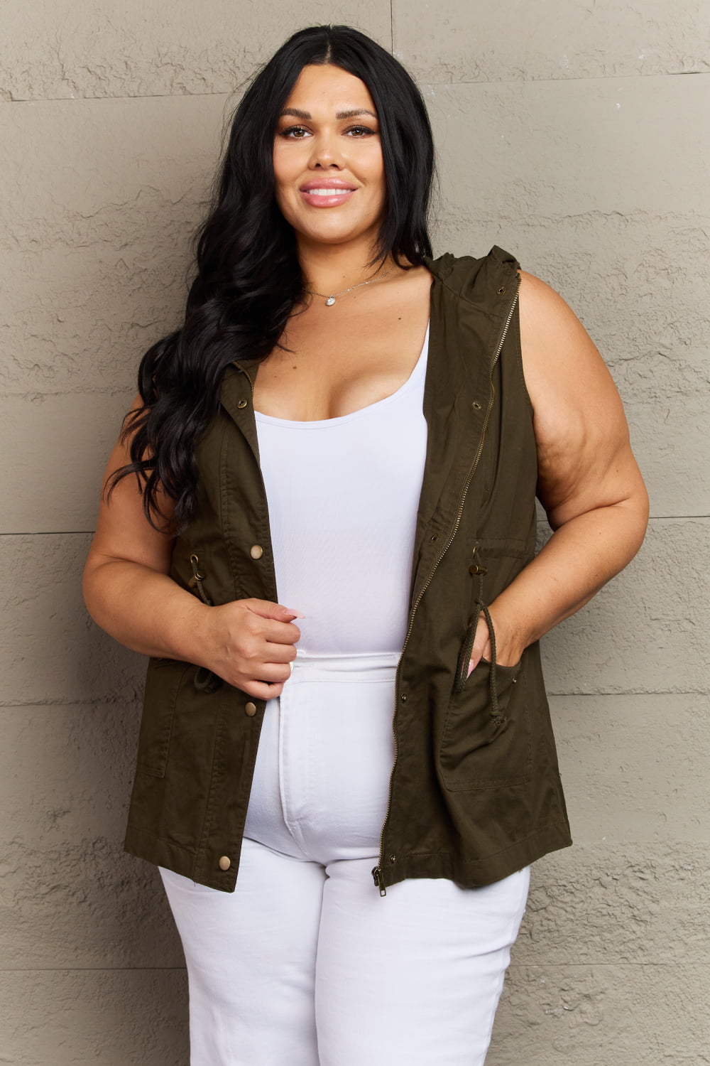 swvws Zenana More To Come Full Size Military Hooded Vest