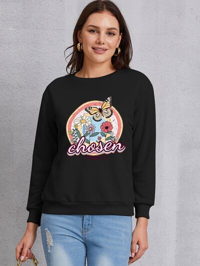 swvws Butterfly Round Neck Dropped Shoulder Sweatshirt