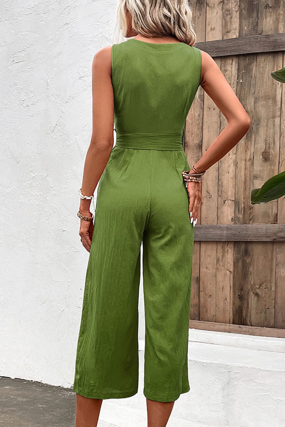 swvws Tie Belt Sleeveless Jumpsuit with Pockets