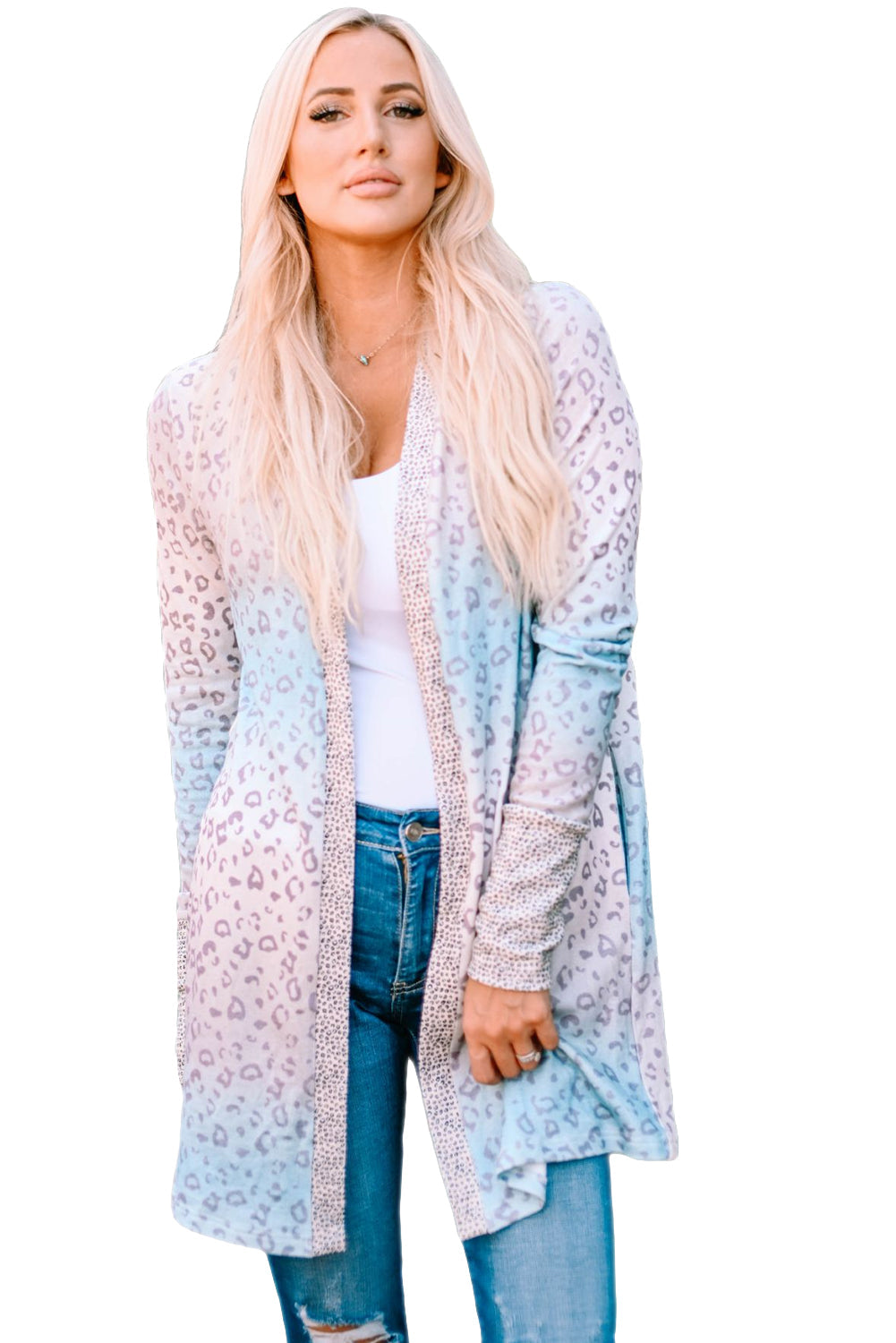 swvws Leopard Gradient Open Front Cardigan