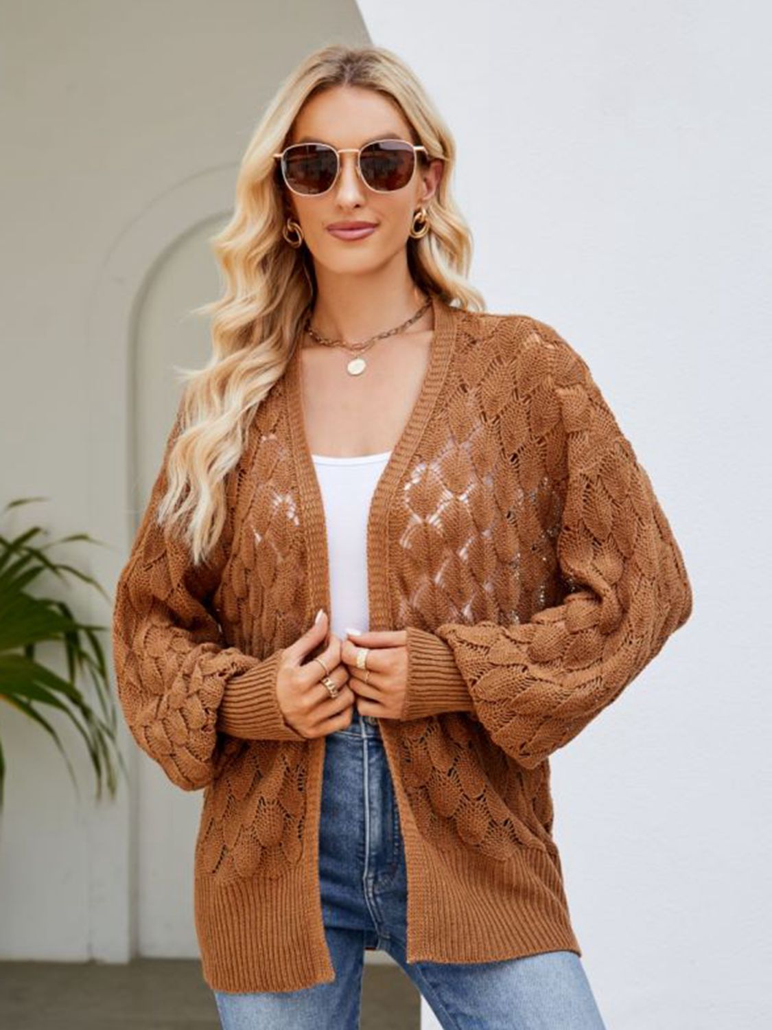 swvws Open Front Ribbed Trim Cardigan