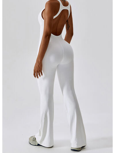 swvws Cutout Wide Strap Bootcut Active Jumpsuit