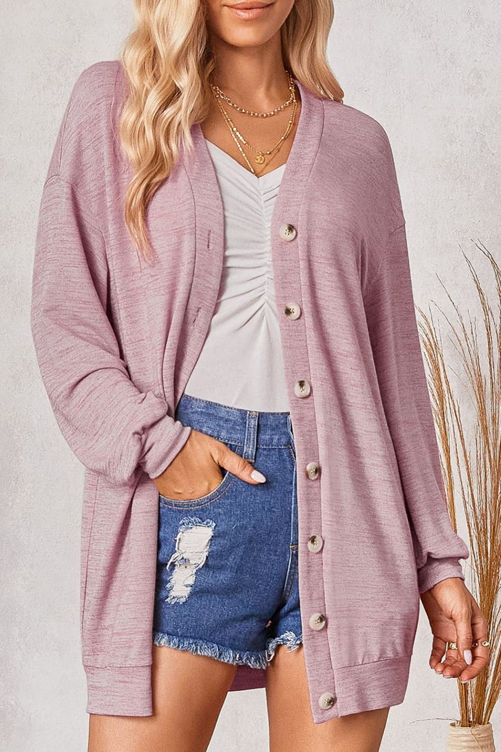 swvws Buttoned V-Neck Long Sleeve Cardigans