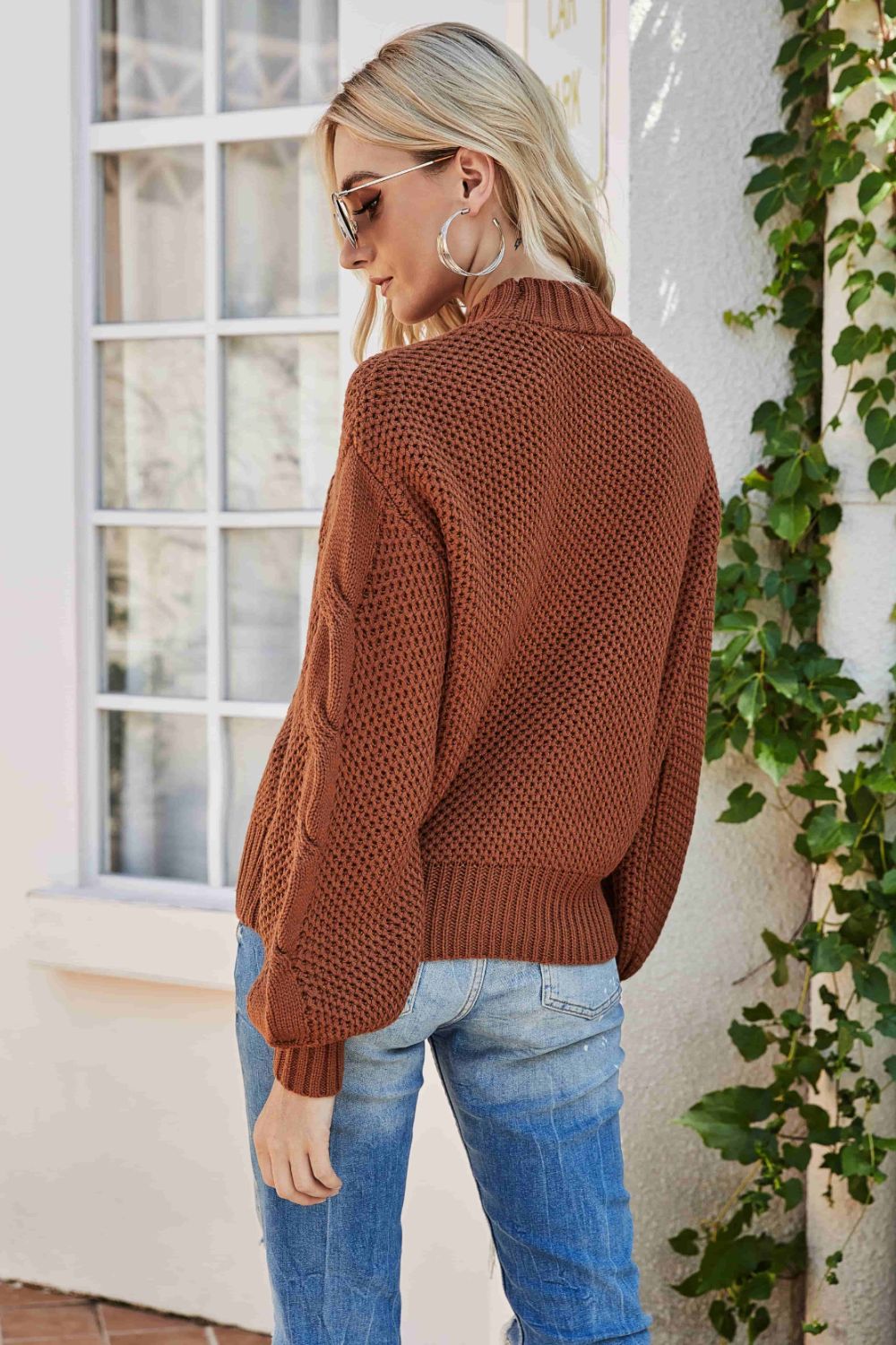 swvws Mixed Knit Crewneck Drop Shoulder Sweater