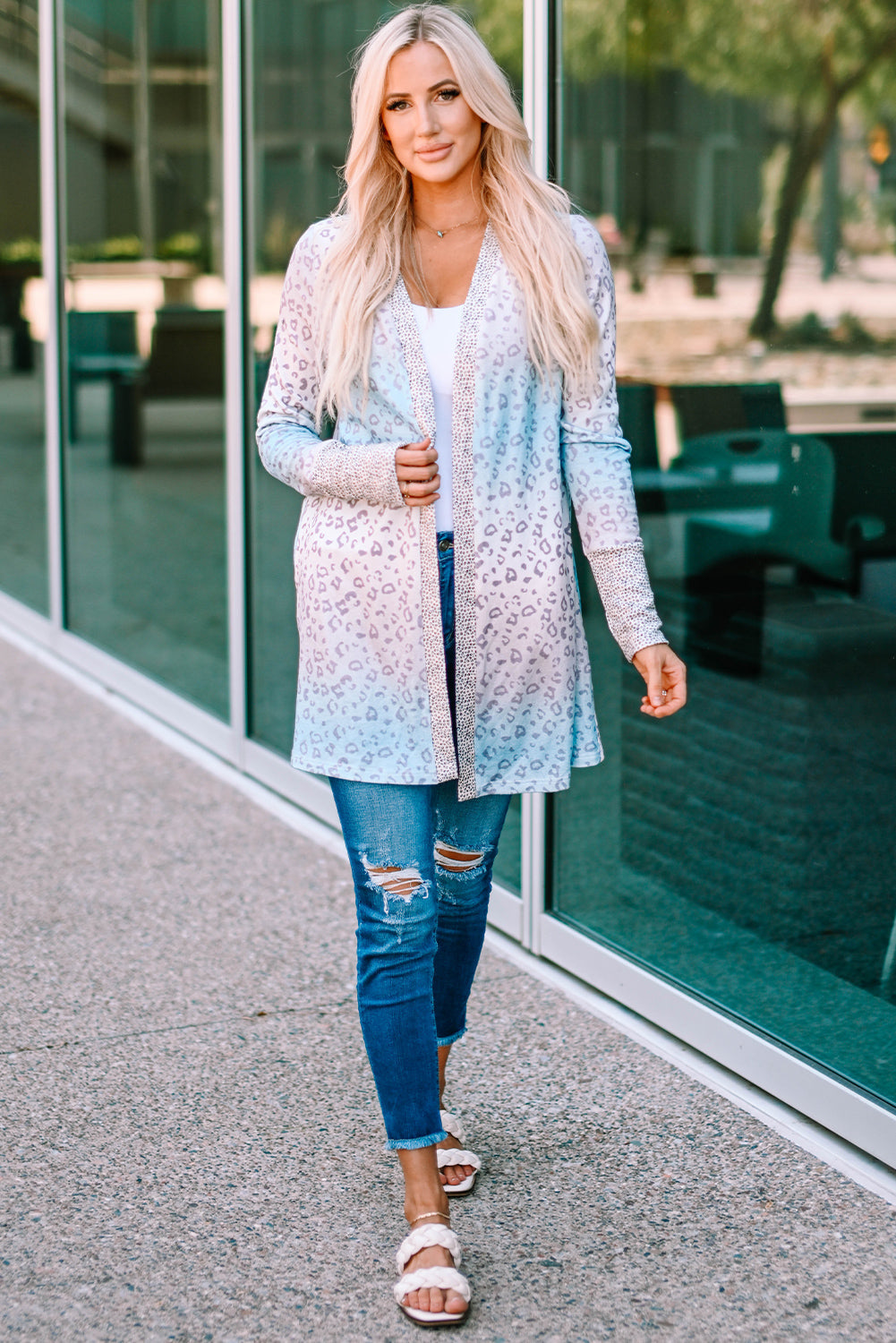 swvws Leopard Gradient Open Front Cardigan