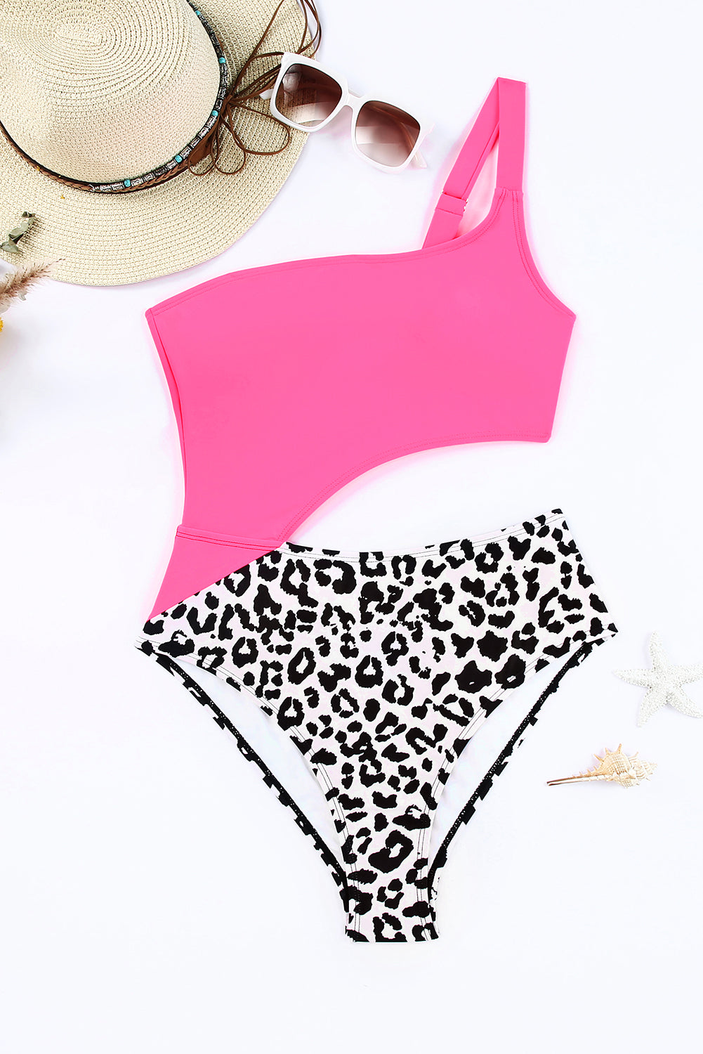 swvws Leopard Cutout One-Shoulder One-Piece Swimsuit